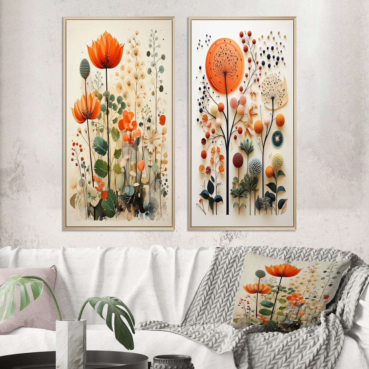 Designart Colorful Botanical Pointillism Abstract Botanicals Framed Wall Art Set Of 2 - Wall Set For Home Decor