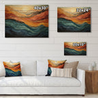 Designart Coral Teal Bold Mountains Landscape Modern Print on Natural Pine Wood