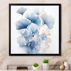 Designart Delicate Blue Ginko Leaves On White Watercolor Leaves Framed Wall Art Living Room