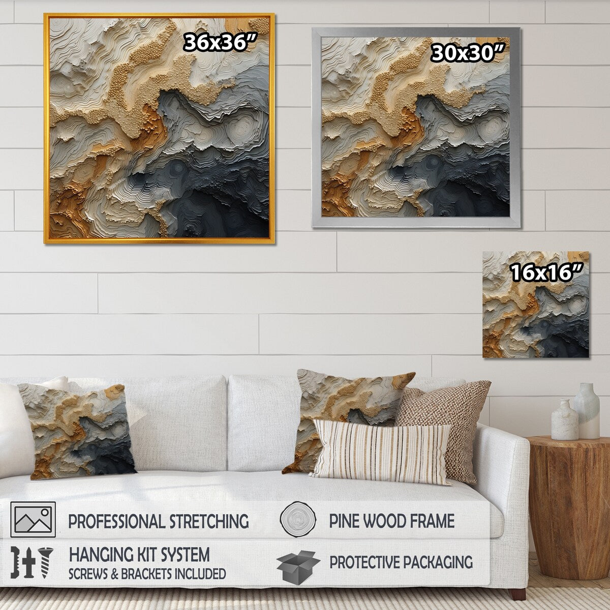 Designart Gold And Beige River Spiral Abstract Painting Framed Canvas Wall Art