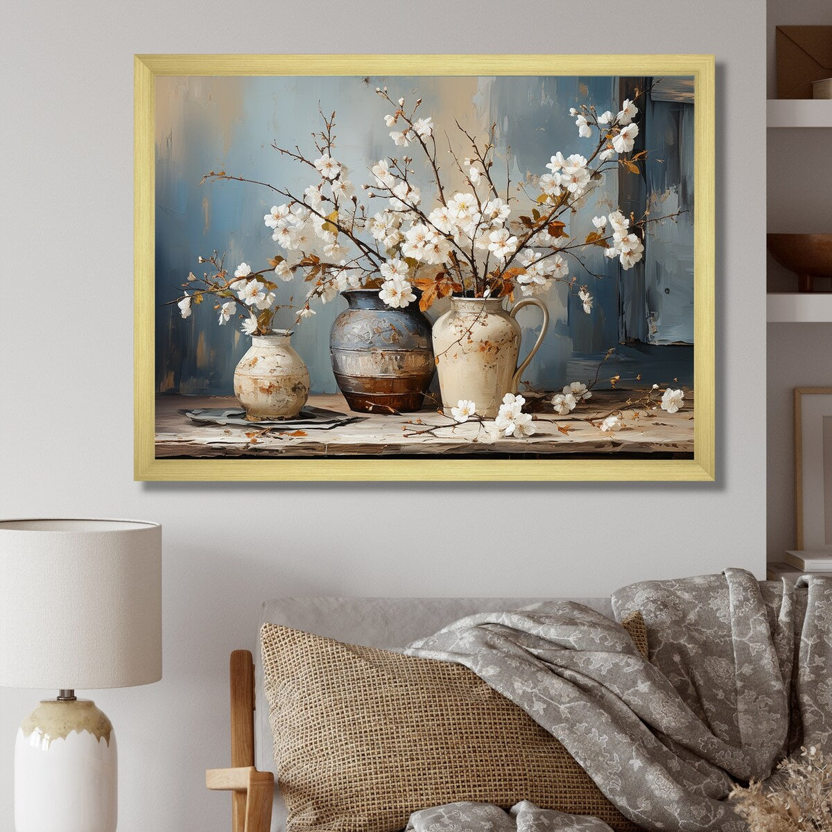 Designart Pottery And Flowers Still Life I Landscape Trees Framed Canvas Art Print