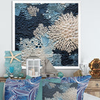 Designart Under Water Blue And White Corals Collage Coastal Framed Canvas Wall Art