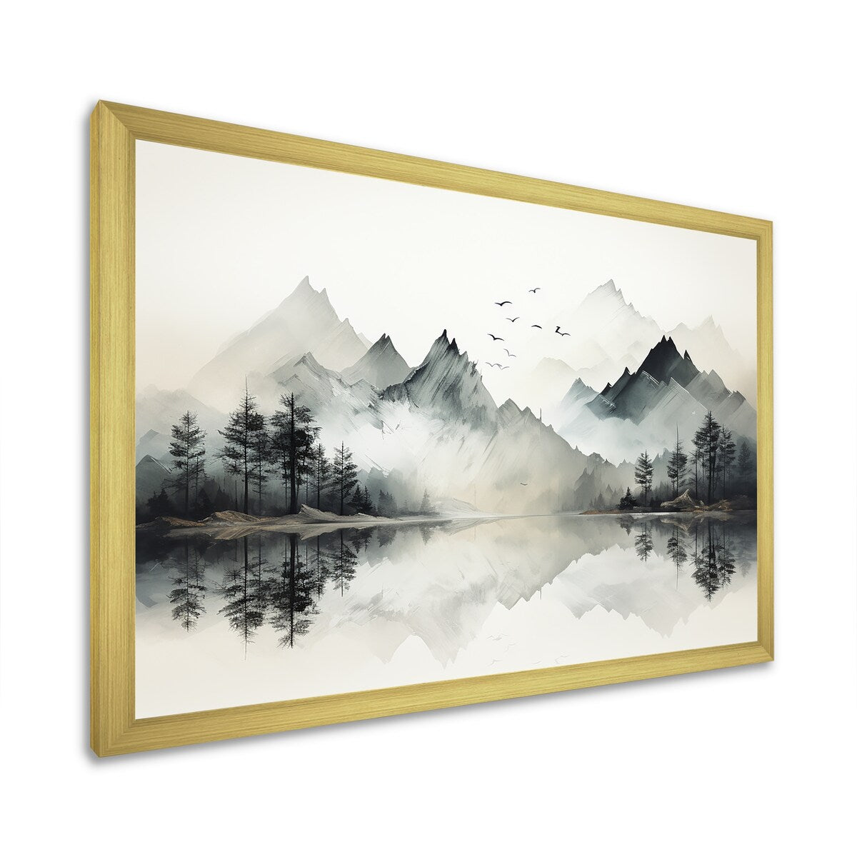 Designart Watercolor Lake And Forest Dream I Landscape Mountains Framed Canvas Wall Art