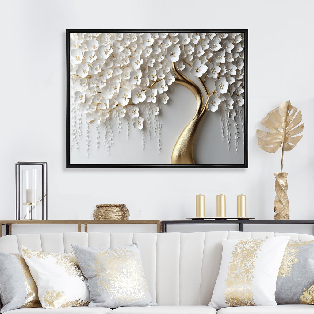 Designart White Orchid Tree Garden Of Branches Iv Tree Floral Framed Wall Art For Living Room
