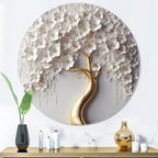 Designart White Orchid Tree Garden Of Branches VIII Tree Floral Metal Round Wall Art Print On Metal
