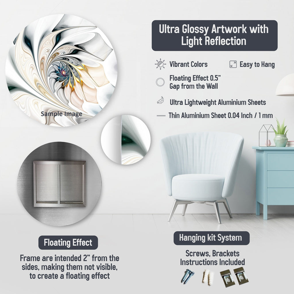 Designart White Orchid Tree Garden Of Branches VIII Tree Floral Metal Round Wall Art Print On Metal