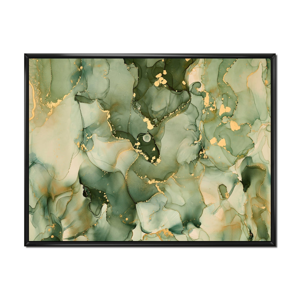 Designart Green Luxury Abstract Fluid Art I Modern Framed Canvas Wall Art Print