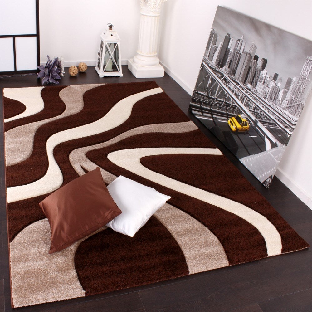 Designer Area Rug with Contour Cut and Modern Wave Pattern