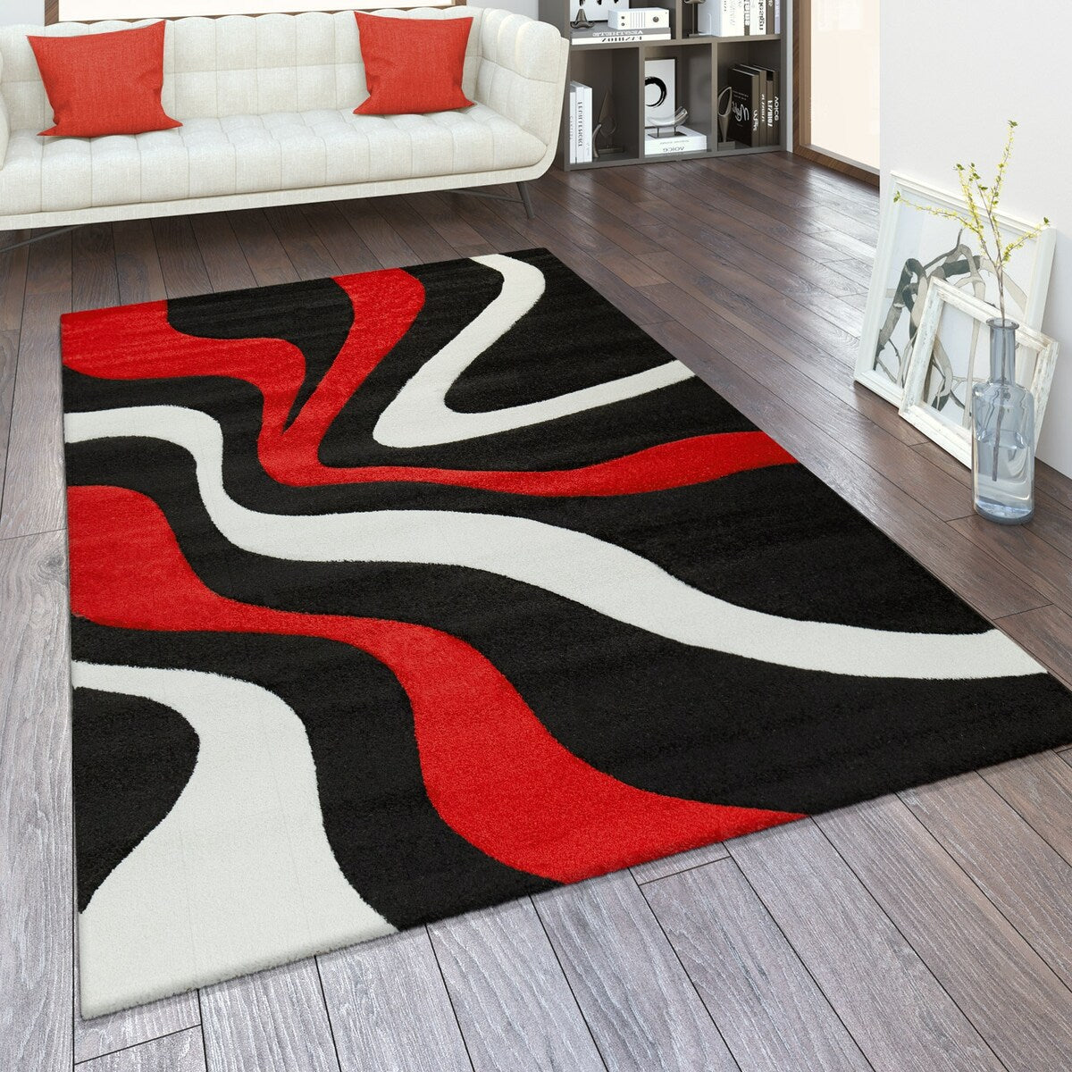 Designer Area Rug with Contour Cut and Modern Wave Pattern