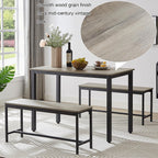 Dining Table Set, Wood Bar Table Set, Kitchen Table w/2 Benches - 3-Piece