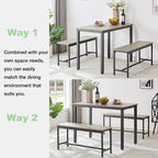 Dining Table Set, Wood Bar Table Set, Kitchen Table w/2 Benches - 3-Piece
