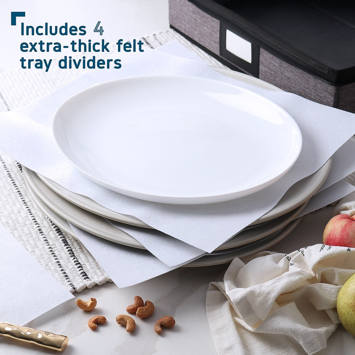 StorageBud Dinnerware Storage Containers - Stackable Holders for Plates, Cups, Flatware, Stemware, & Platter Sets