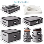 StorageBud Dinnerware Storage Containers - Stackable Holders for Plates, Cups, Flatware, Stemware, & Platter Sets