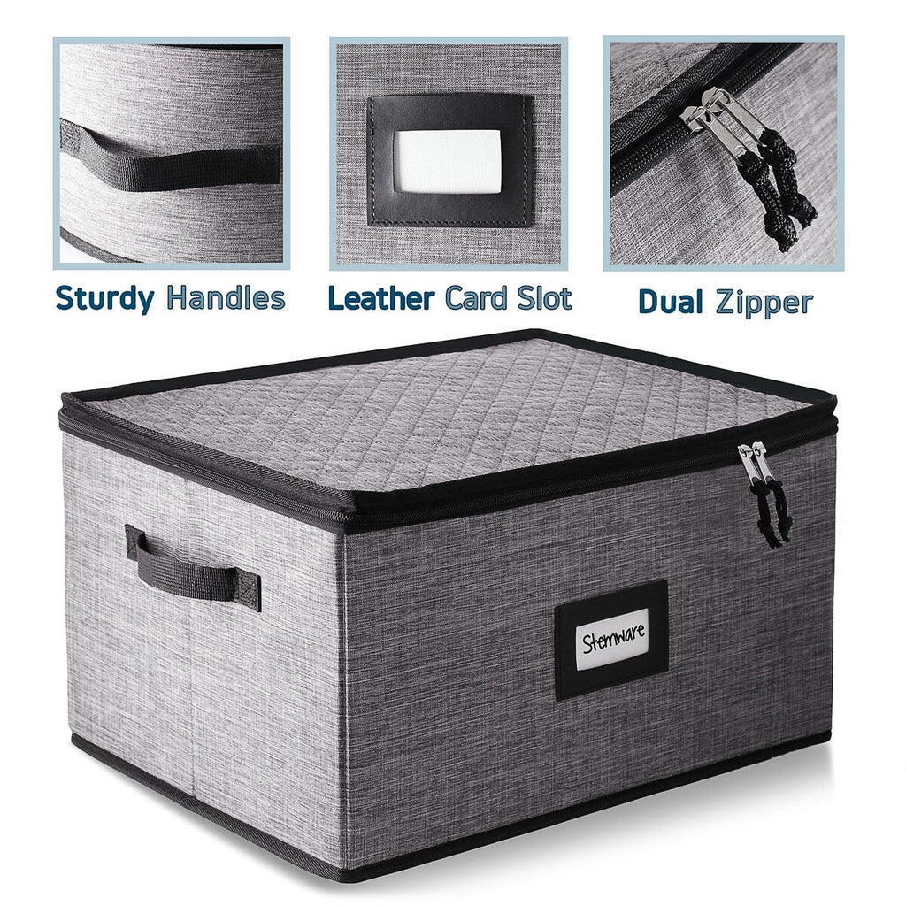 StorageBud Dinnerware Storage Containers - Stackable Holders for Plates, Cups, Flatware, Stemware, & Platter Sets