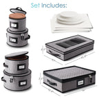 StorageBud Dinnerware Storage Containers - Stackable Holders for Plates, Cups, Flatware, Stemware, & Platter Sets