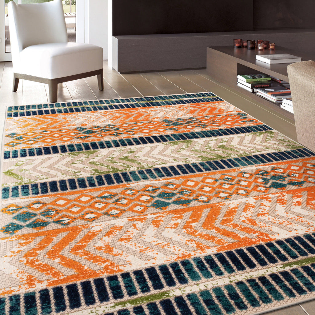 World Rug Gallery Distressed Geometric Indoor/Outdoor Area Rug