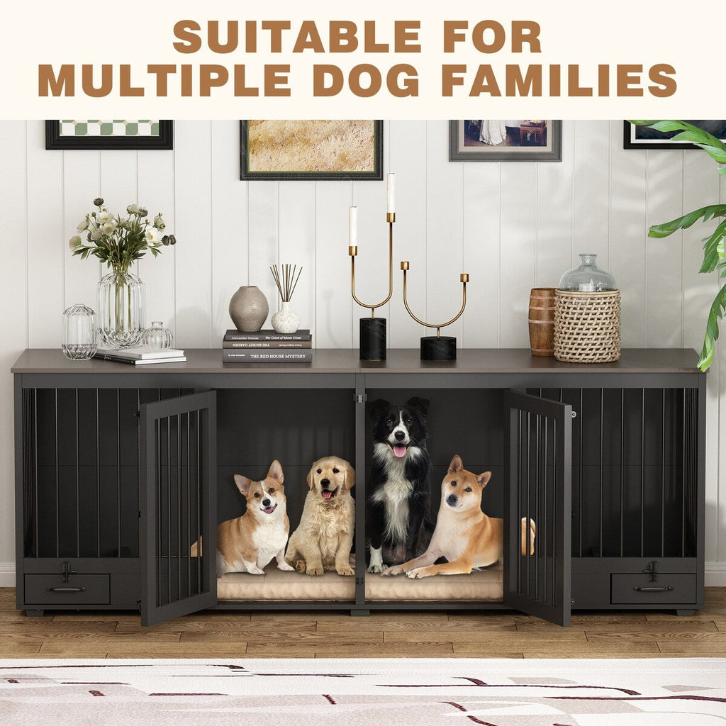 Dog Crate Furniture -Wooden Dog Kennel with Room Divider and 2 Drawers