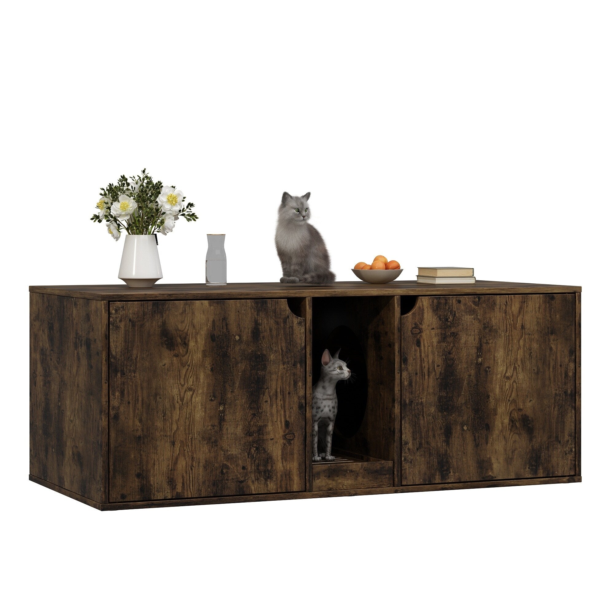 Dual-Compartment Cat Litter Box Enclosure Multi-Functional Furniture