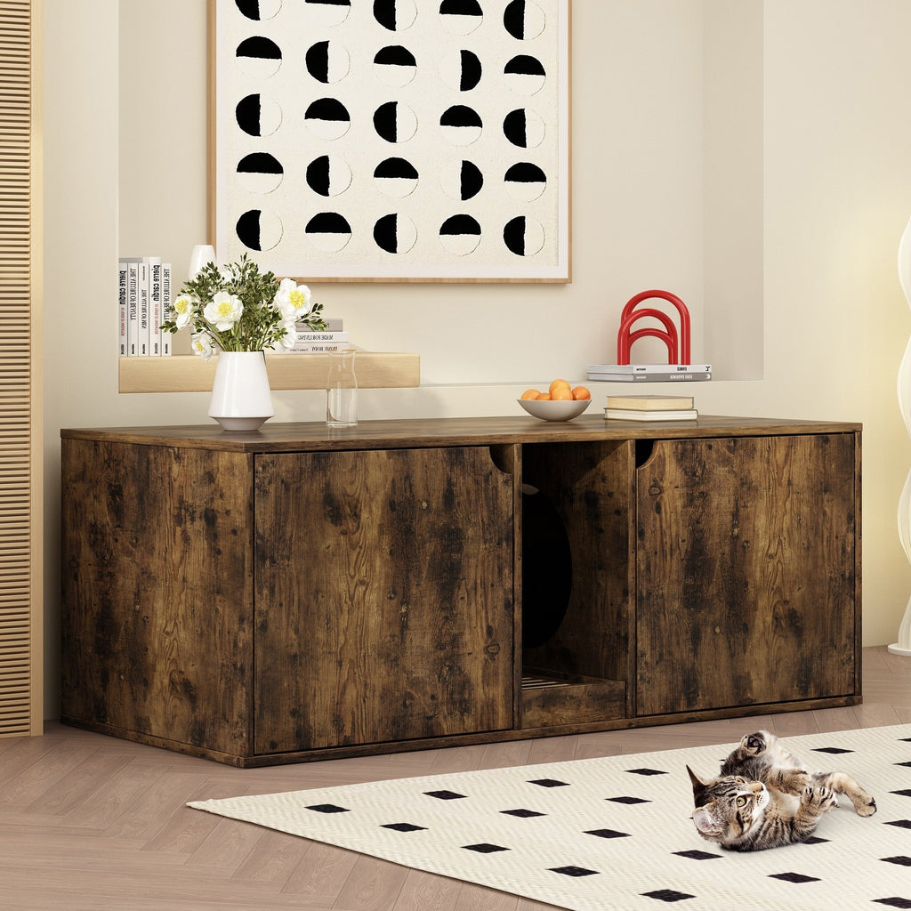 Dual-Compartment Cat Litter Box Enclosure Multi-Functional Furniture