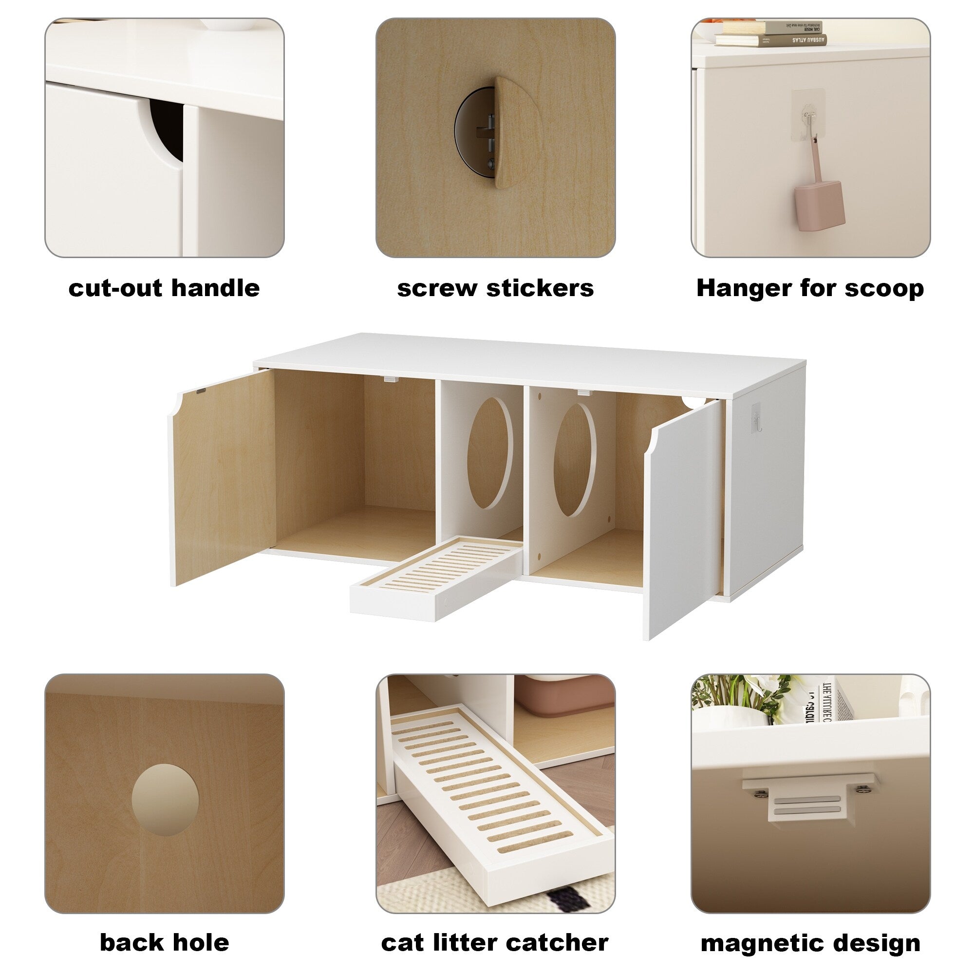 Dual-Compartment Cat Litter Box Enclosure Multi-Functional Furniture