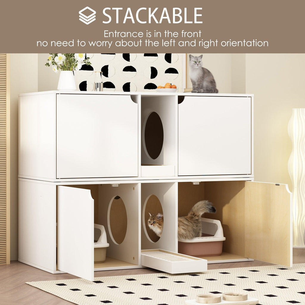 Dual-Compartment Cat Litter Box Enclosure Multi-Functional Furniture