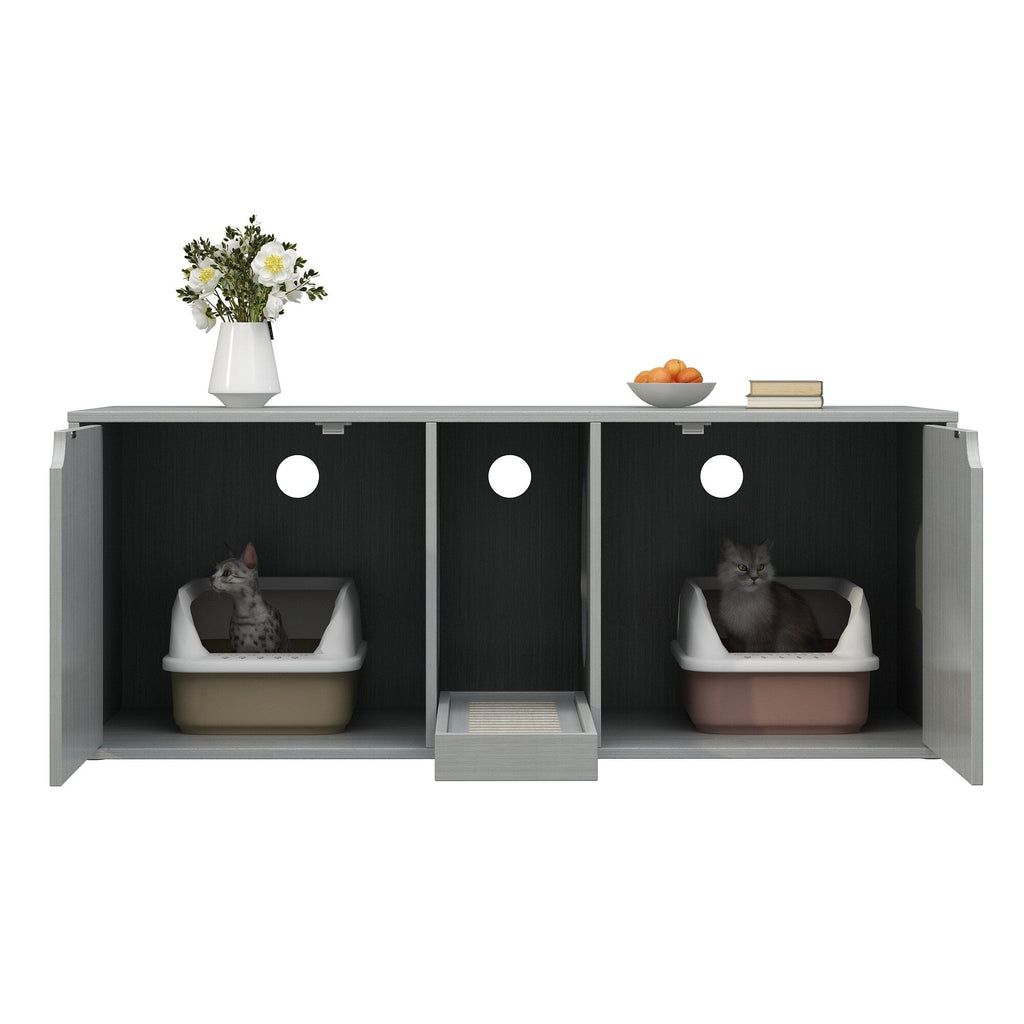 Dual-Compartment Cat Litter Box Enclosure Multi-Functional Furniture