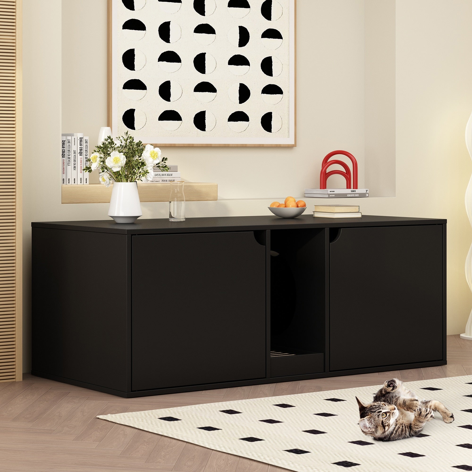 Dual-Compartment Cat Litter Box Enclosure Multi-Functional Furniture