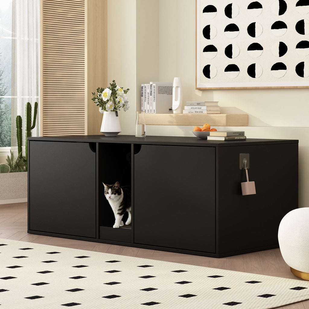 Dual-Compartment Cat Litter Box Enclosure Multi-Functional Furniture