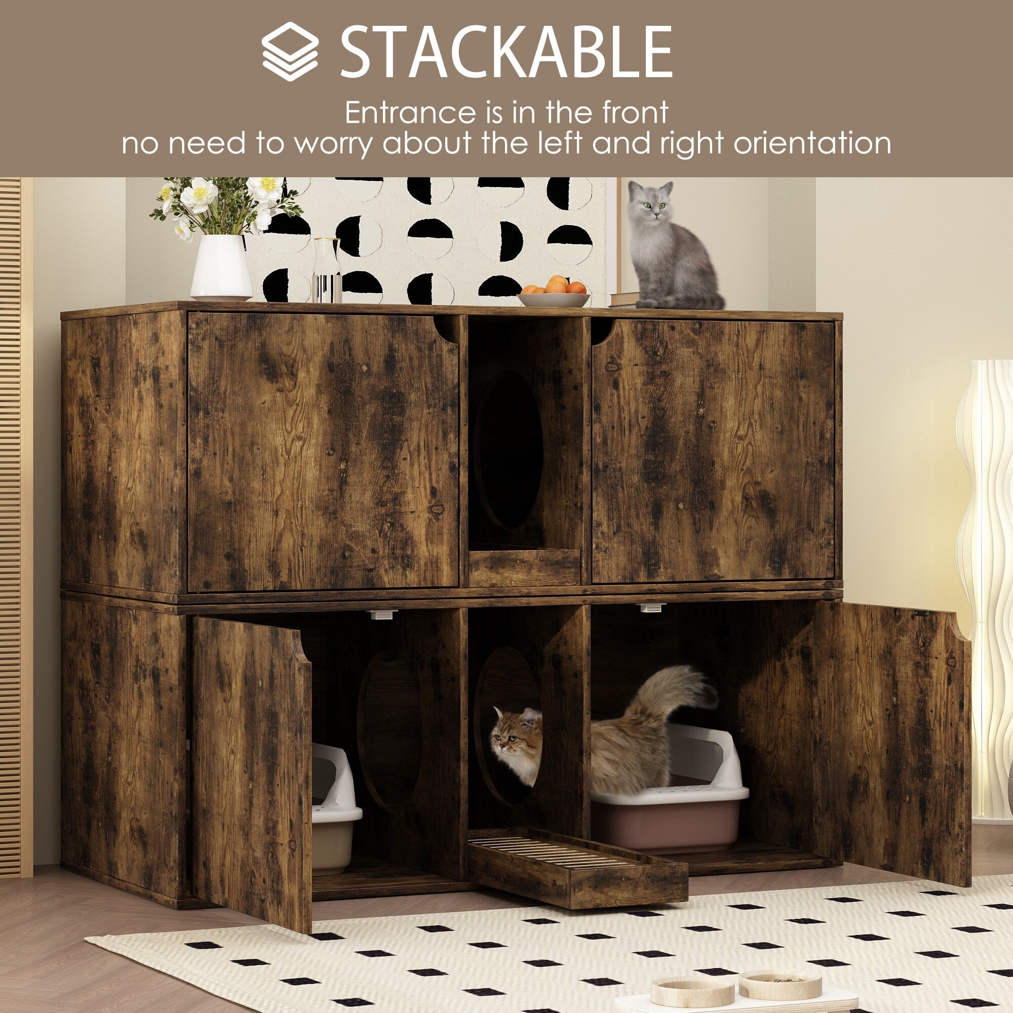 Dual-Compartment Cat Litter Box Enclosure Multi-Functional Furniture