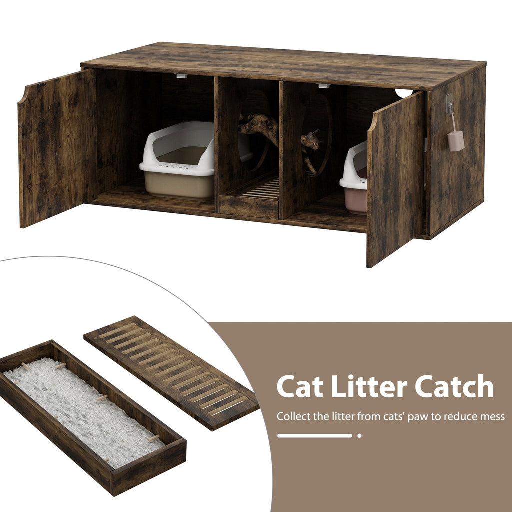 Dual-Compartment Cat Litter Box Enclosure Multi-Functional Furniture