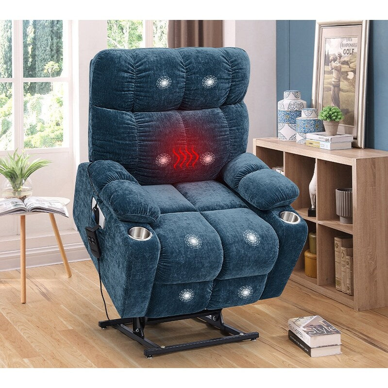 Dual OKIN Motor Lift Recliner for Seniors with Heating, Massage, 180° Lay Flat, and Adjustable Backrest/Footrest