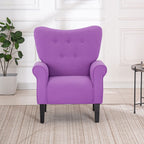 Erommy Modern Accent Chair, High Back Armchair, Upholstered Fabric Button Single Sofa with Wooden Legs for Living Room