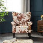 Erommy Modern Accent Chair, High Back Armchair, Upholstered Fabric Button Single Sofa with Wooden Legs for Living Room