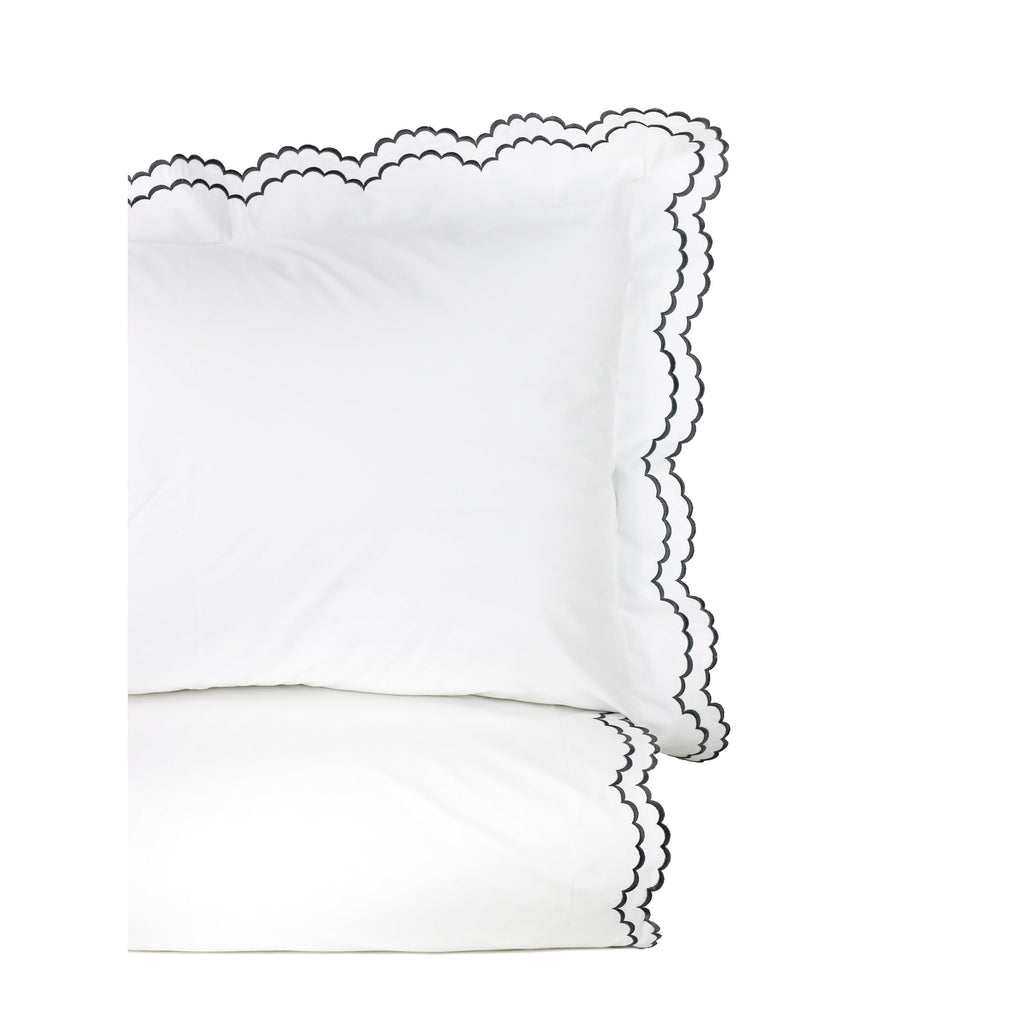 Embroidered Percale Crisp Cotton Double Scallopier Duvet Set and Sham