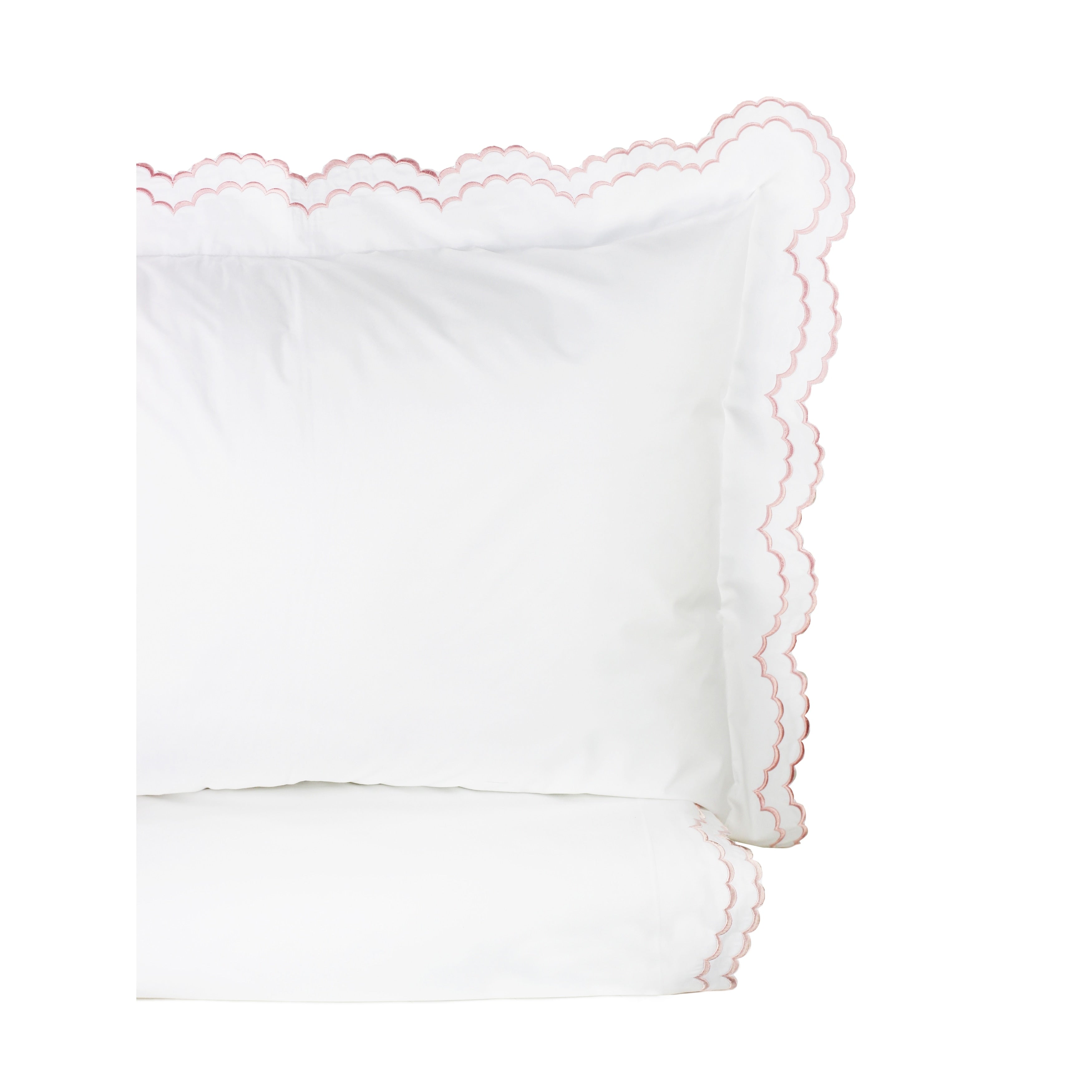 Embroidered Percale Crisp Cotton Double Scallopier Duvet Set and Sham