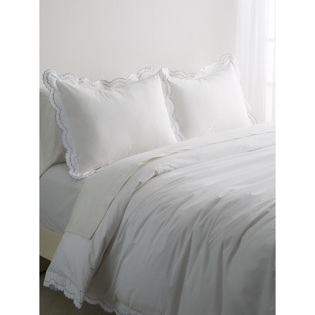 Embroidered Percale Crisp Cotton Double Scallopier Duvet Set and Sham