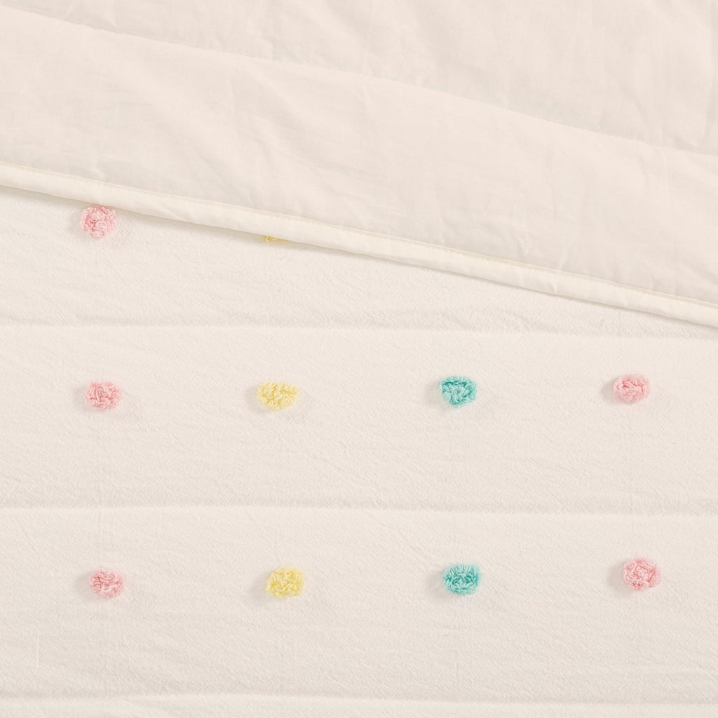 Intelligent Design Kids Ensley Pom Pom Cotton Jacquard Quilt Set with Throw Pillows