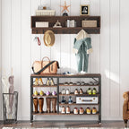 Entryway Coat Rack Shoe Bench Set, Industrial Hall Tree Coat Shoe Rack