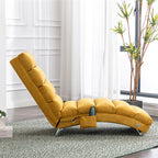 Ergonomic Linen Massage Chaise Lounge Chair Reclining Tufted Upholstered Sleeper with Remote and 5 Vibration Modes