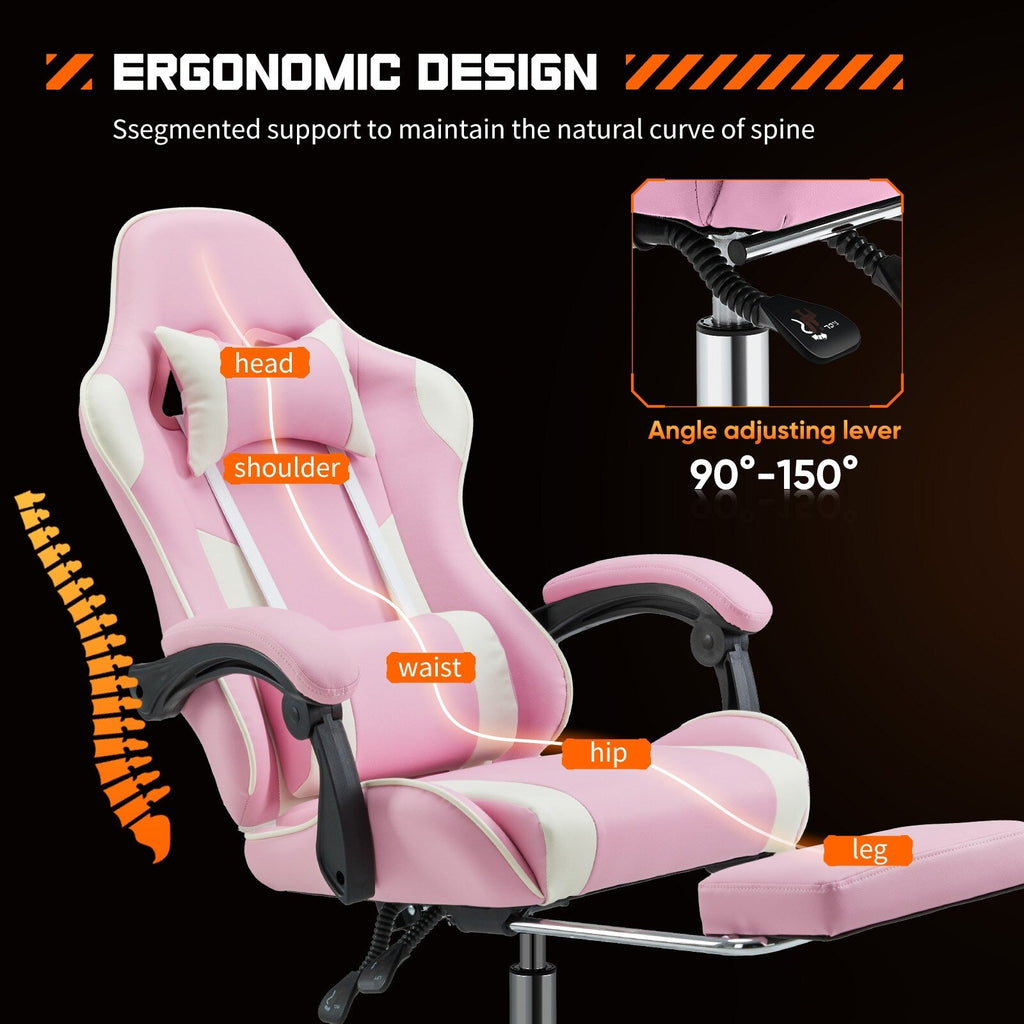 Ergonomic PU Leather 360¡ã Swivel Gaming Recliner with Footrest, Headrest, Lumbar Support, Adjustable Height