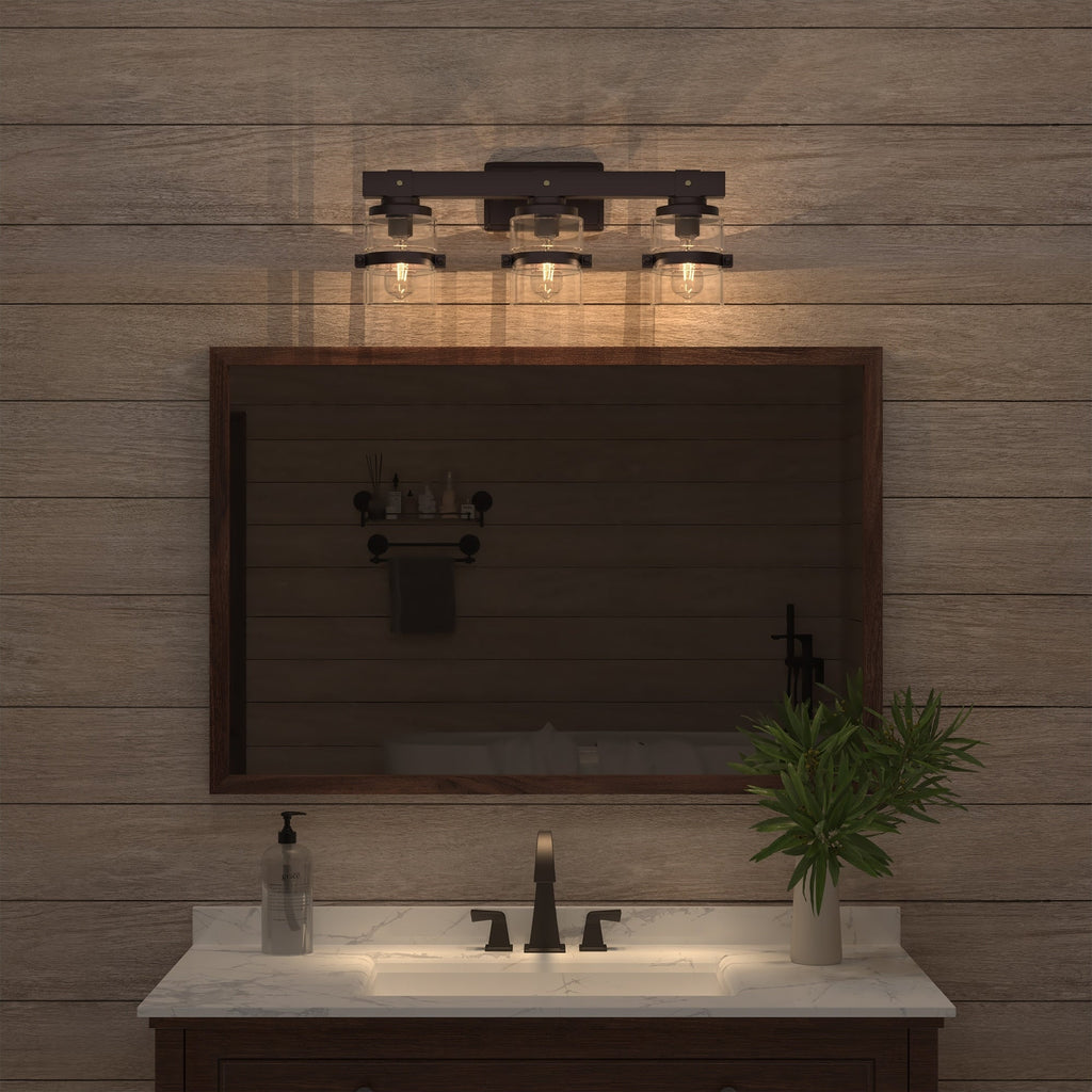 ExBrite Farmhouse 3-lights Bathroom Dimmable Iron Black Vanity Lights Wall Sconces