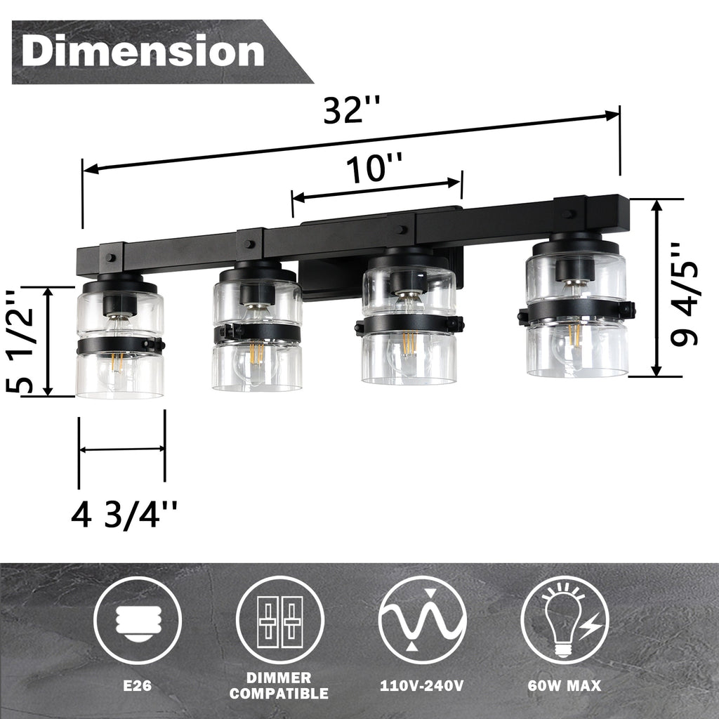 ExBrite Farmhouse 3-lights Bathroom Dimmable Iron Black Vanity Lights Wall Sconces