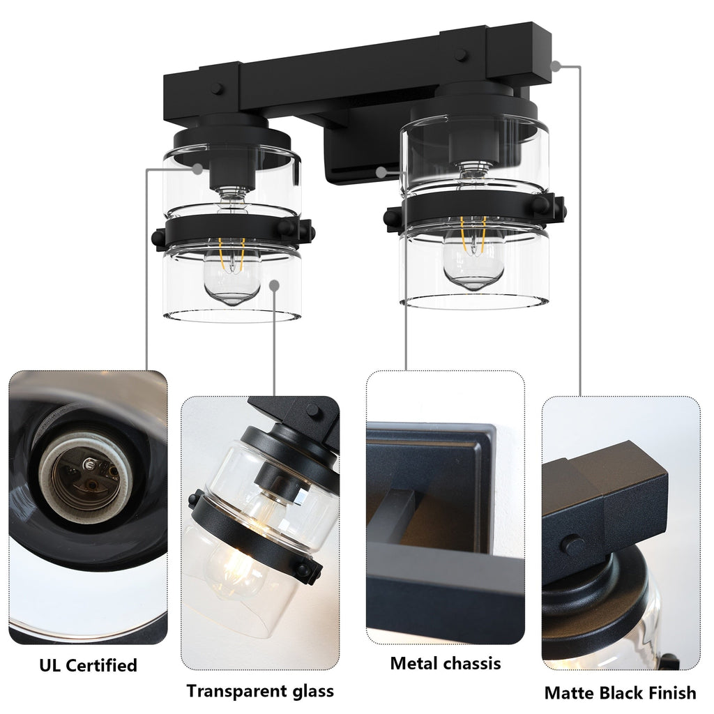 ExBrite Farmhouse 3-lights Bathroom Dimmable Iron Black Vanity Lights Wall Sconces