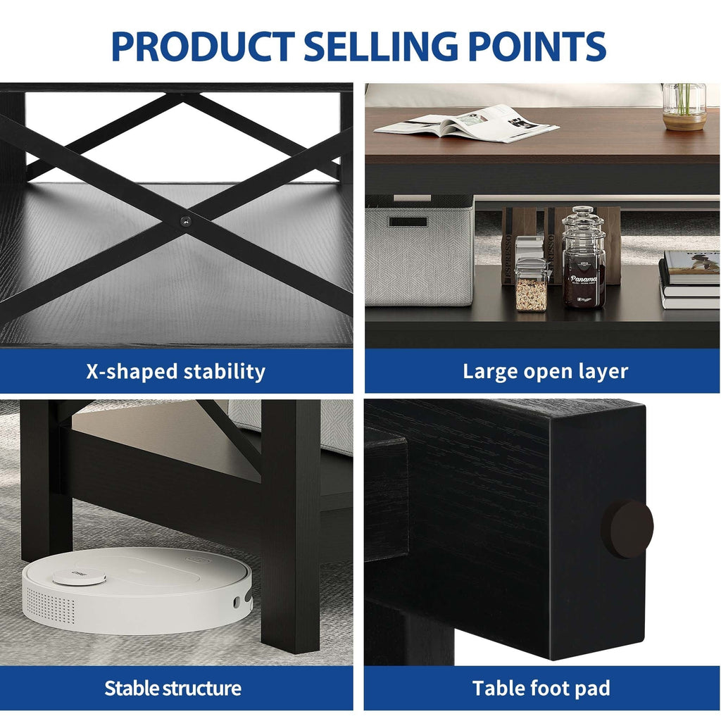 Farmhouse Coffee Table with Storage 2-Tier Center Table for Living Room