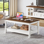 Farmhouse Coffee Table with Storage 2-Tier Center Table for Living Room