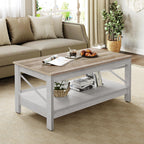 Farmhouse Coffee Table with Storage 2-Tier Center Table for Living Room