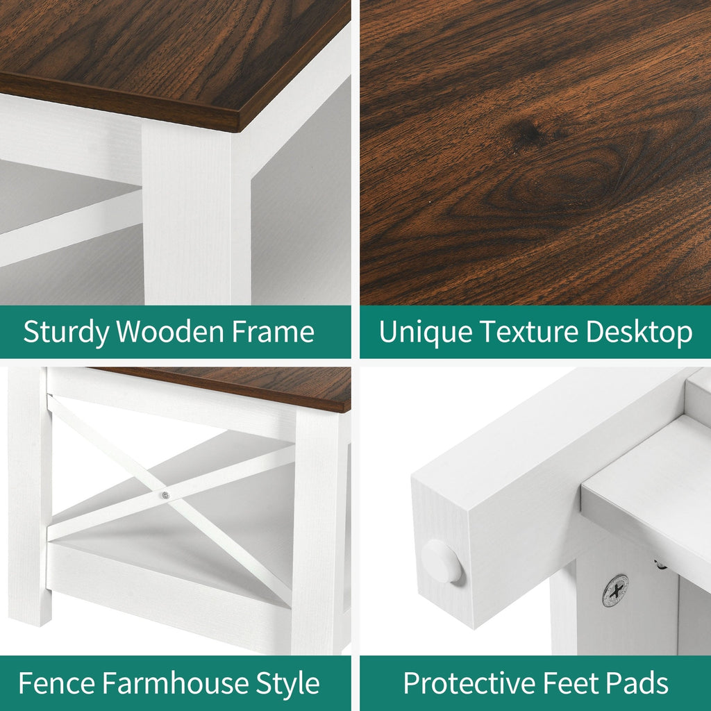 Farmhouse Coffee Table with Storage 2-Tier Center Table for Living Room