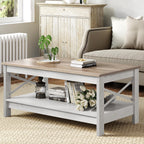 Farmhouse Coffee Table with Storage 2-Tier Center Table for Living Room