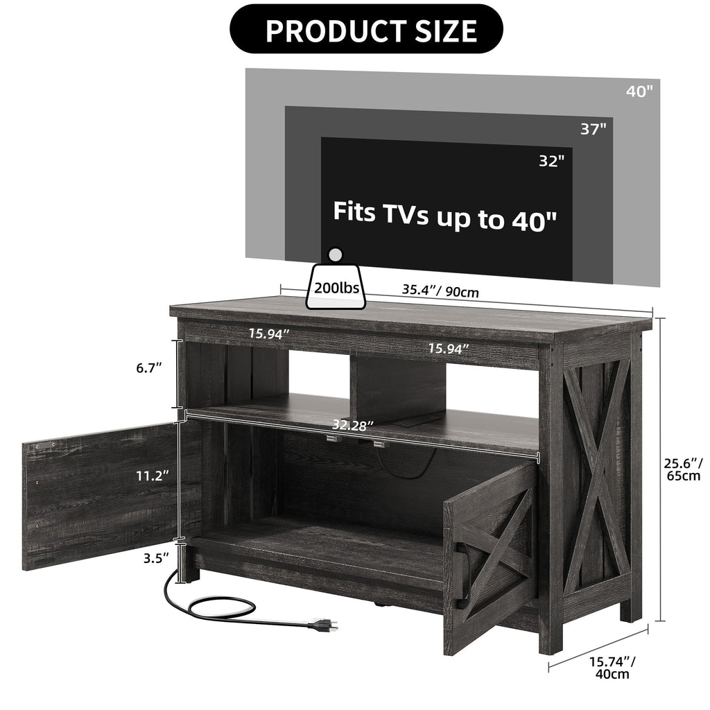 Farmhouse TV Stand for up to 65 TV with Doors and Open Shelves Media Console Power Outlet