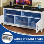 Farmhouse TV Stand for up to 65 TV with Doors and Open Shelves Media Console Power Outlet
